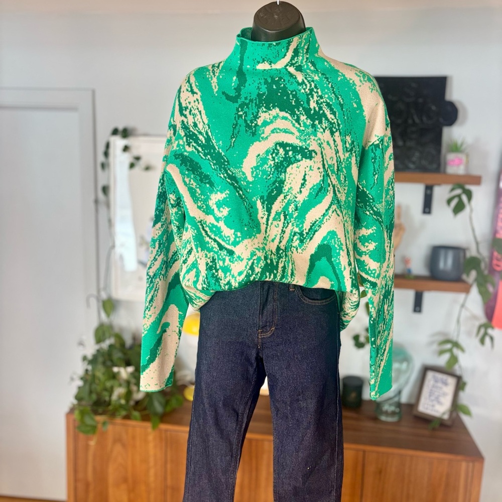 Christian Siriano New York – Marbled Green Sweater – Size M - Picture 7 of 9